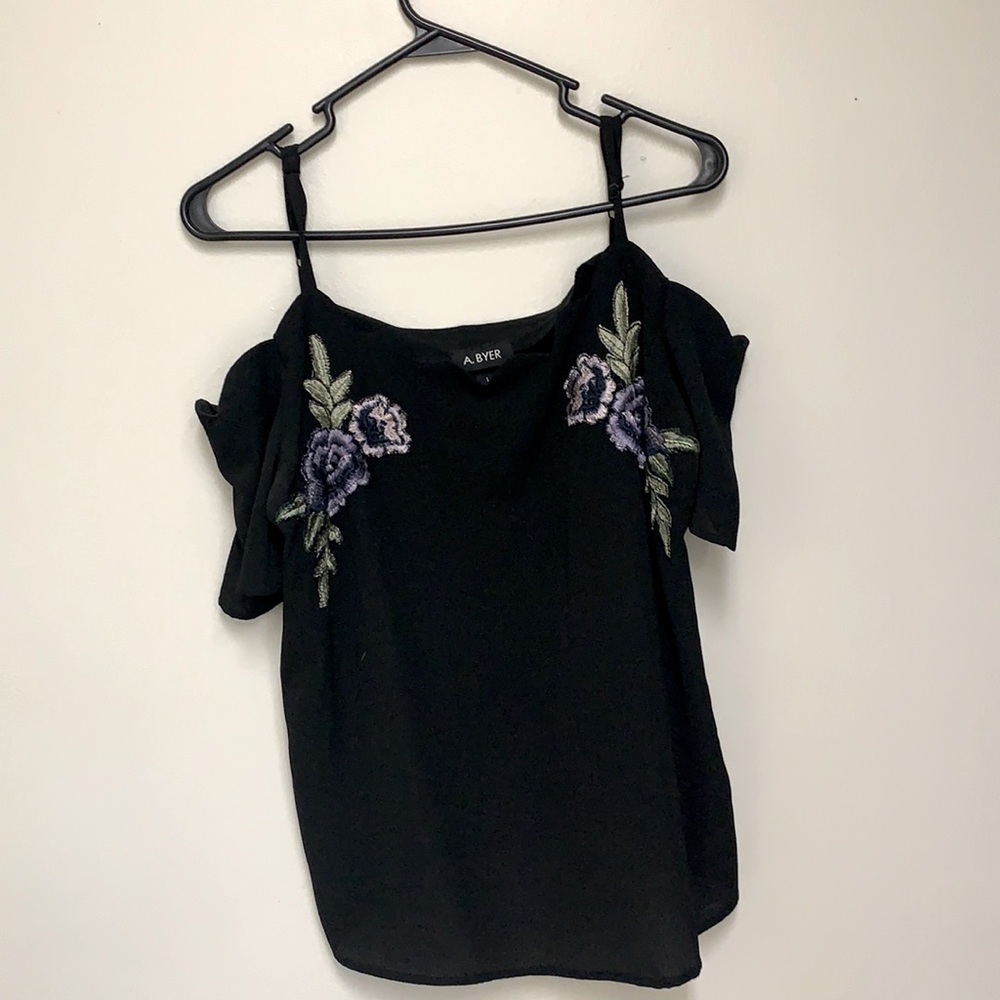Black embroidered scallop neckline  blouse